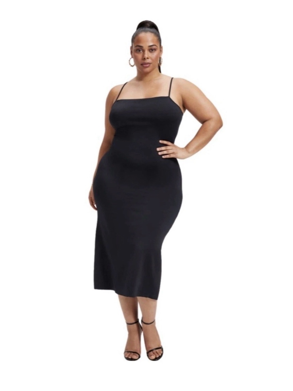 NWT! Good American Women’s Black Spaghetti Scuba Midi Slip Dress - Size 3X